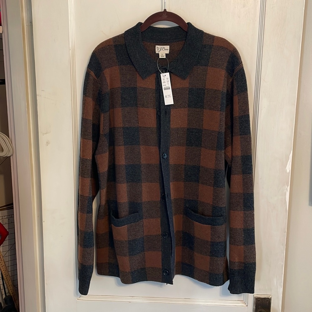 NWT J. Crew Merino wool-blend polo cardigan sweater — size Large